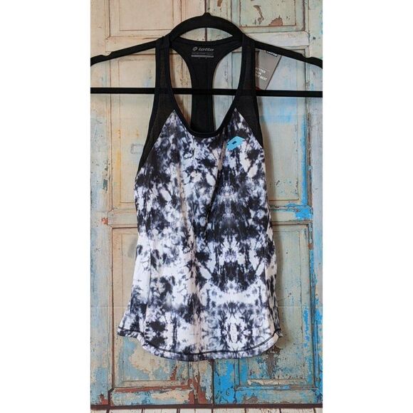 Lotto Italian Sport Design Women Small Black White Batik Mesh Racerback Tank Top - Picture 1 of 10